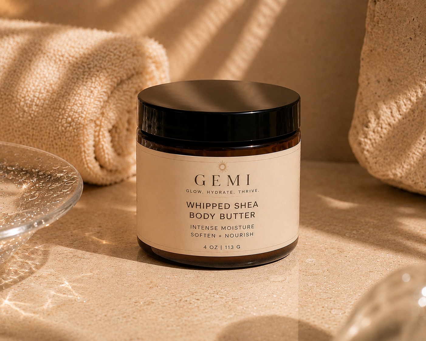 GEMISKIN Whipped Shea Body Butter in a black jar